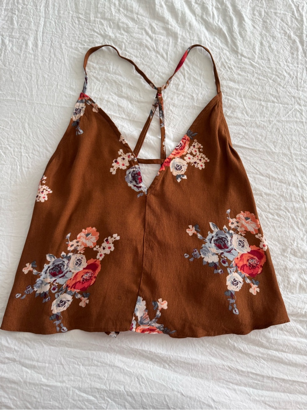 Forever 21 Rust Brown Floral V-Neck Spaghetti Strap Flowy Tank Top - Picture 5 of 7